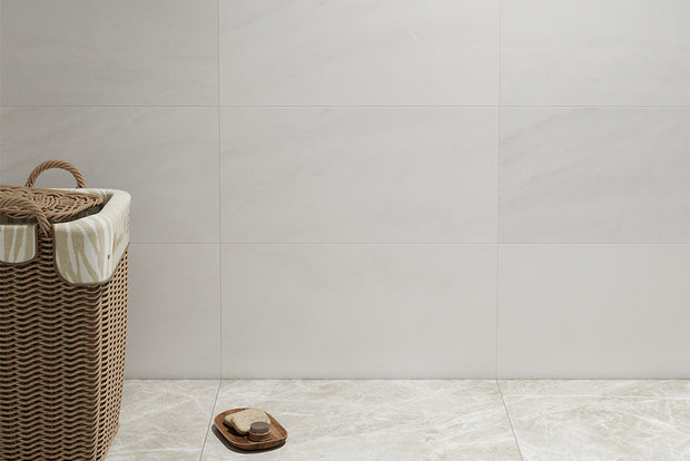 Pearl White Honed Natural Stone Tiles in a room setting