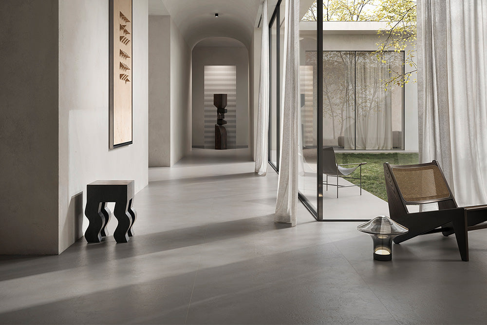 Pigmenta Grey Porcelain Tiles in a room setting