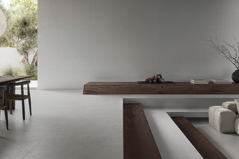 Pigmenta White Porcelain Tiles in a room setting