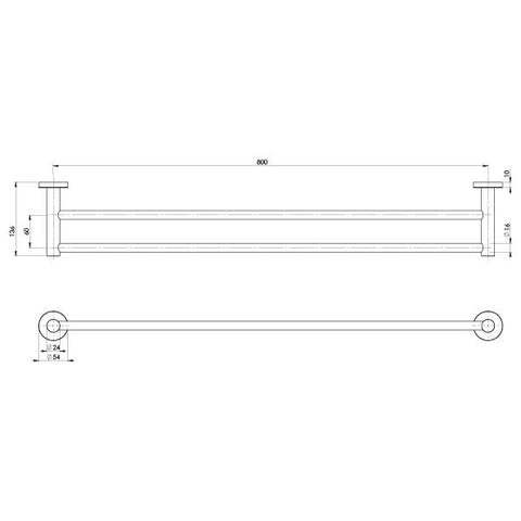 Phoenix Radii Double Towel Rail 800mm, Chrome