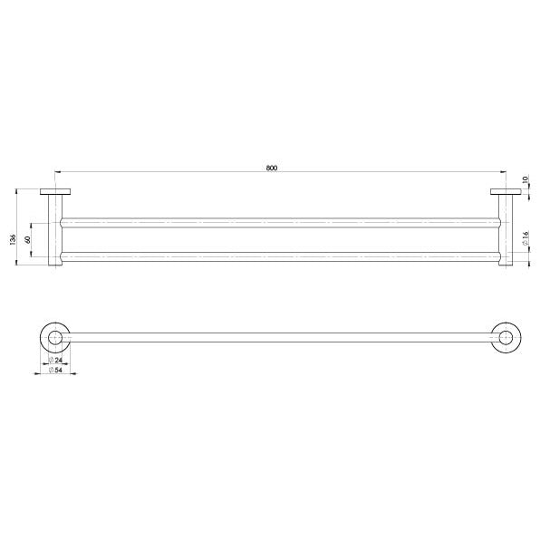 Radii Double Towel Rail 800mm