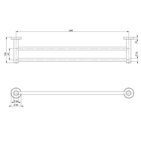 Phoenix Radii Double Towel Rail 600mm Round Plate, Brushed Nickel
