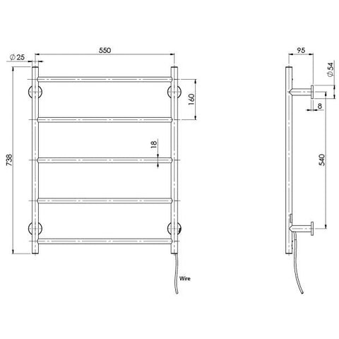 Phoenix Radii Heated Towel Ladder 550 x 740mm Round Plate, Chrome bathroom accessory