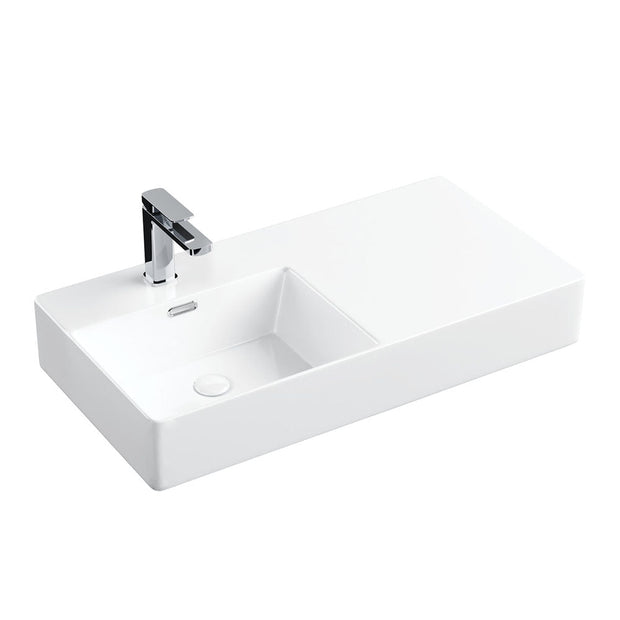 Fienza Petra 800 Left-Hand Wall Basin, Gloss White wall hung vanity