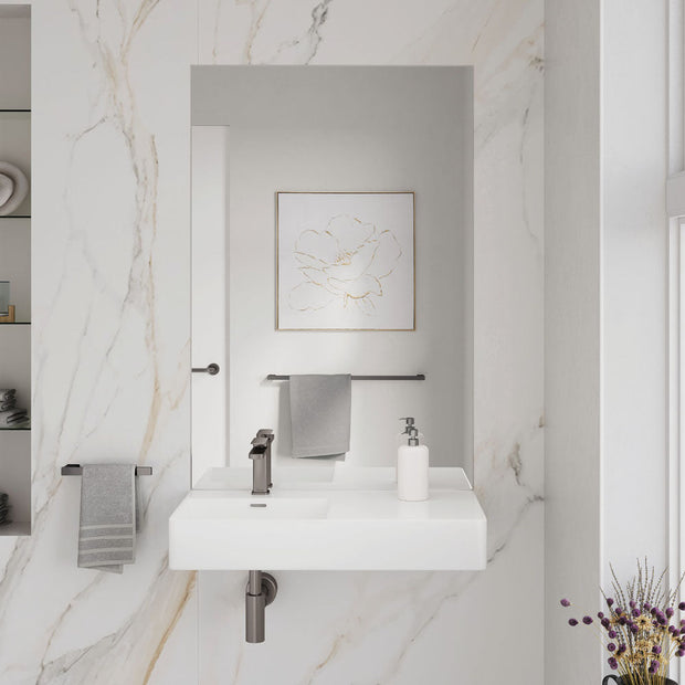 Fienza Petra 800 Left-Hand Wall Basin, Gloss White wall hung vanity