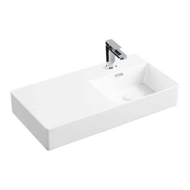 Fienza Petra 800 Right-Hand Wall Basin, Gloss White wall hung vanity