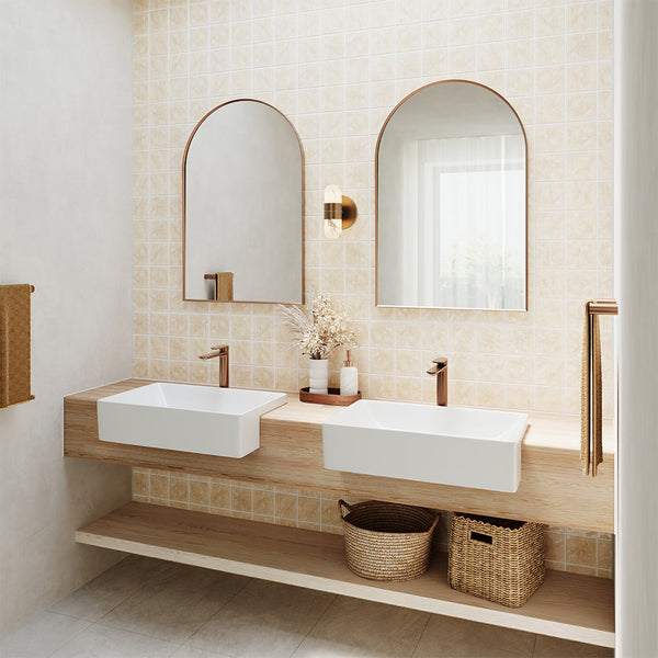 Fienza Petra Ceramic Semi-Recessed Basin, No Tap Hole, Gloss White