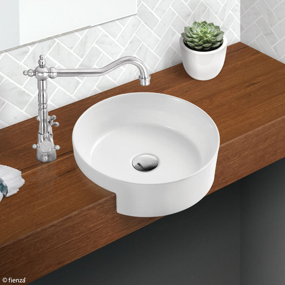 Reba Semi-Recessed Basin, No Tap Hole, Gloss White