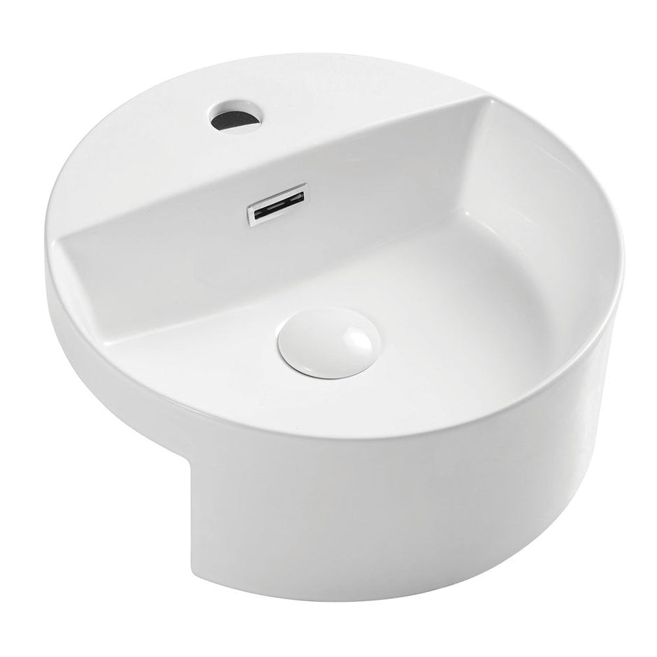 Reba Semi-Recessed Basin With Tap Hole, Gloss White in Gloss White