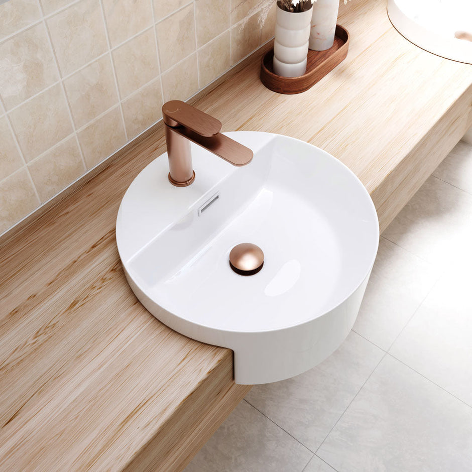 Reba Semi-Recessed Basin With Tap Hole, Gloss White
