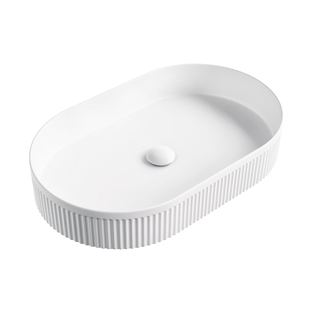 Eleanor Oval Above Counter Fluted Basin in Matte White