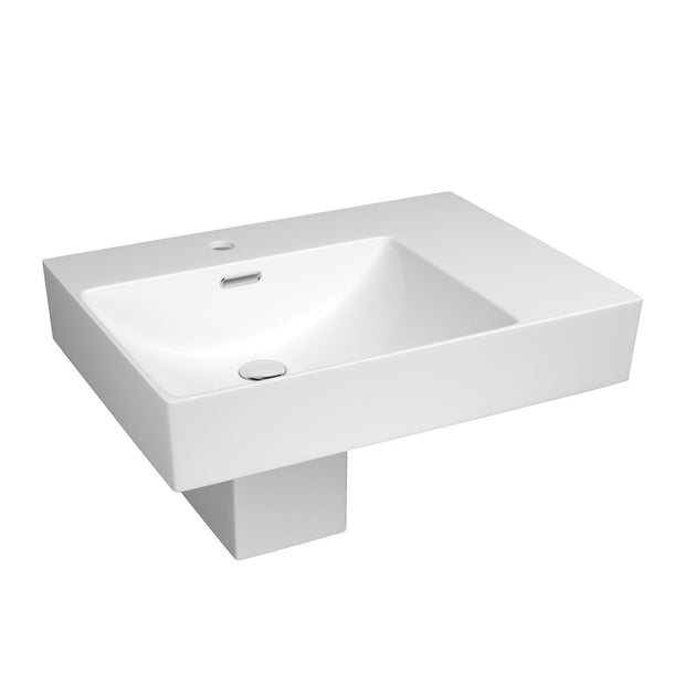Fienza Tono Care Wall Basin with Integral Shroud, Left Bowl, Gloss White wall hung vanity