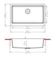 Navona Retro A100 Single Bowl Farmhouse Granite Sink 865 x 540 x 229mm technical drawing