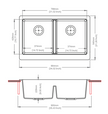 Navona Retro 5050 Double Bowl Farmhouse Granite Sink 864 x 540 x 229mm technical drawing