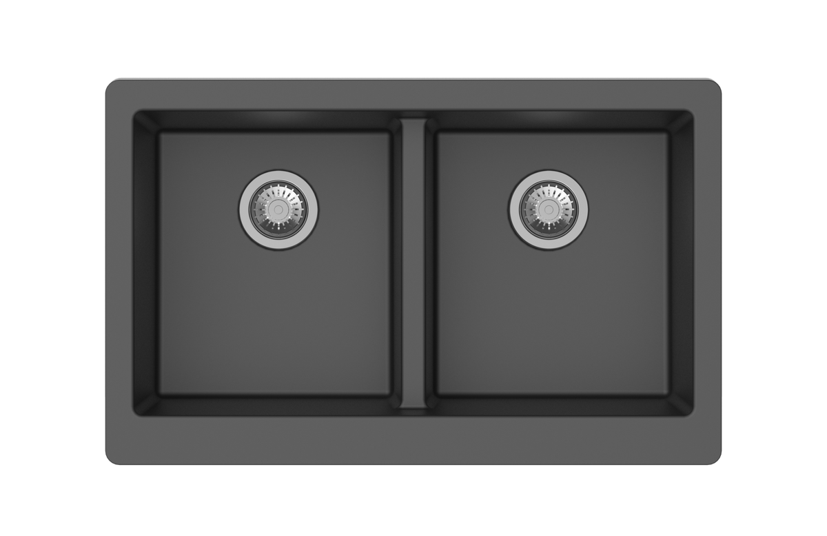 Navona Retro 5050 Double Bowl Farmhouse Granite Sink 864 x 540 x 229mm Deep Black