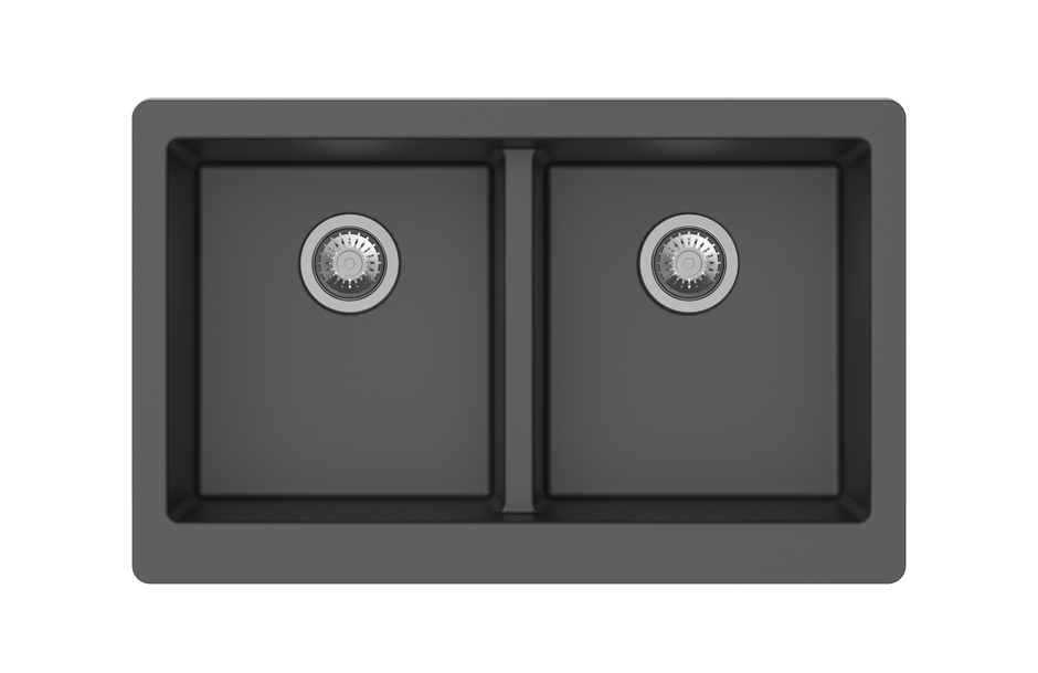Navona Retro 5050 Double Bowl Farmhouse Granite Sink 864 x 540 x 229mm Deep Black