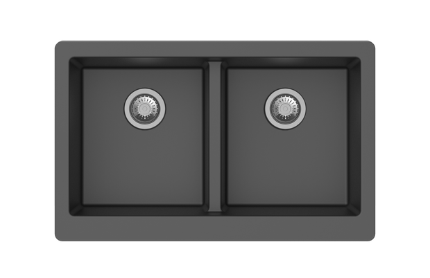 Navona Retro 5050 Double Bowl Farmhouse Granite Sink 864 x 540 x 229mm Deep Black