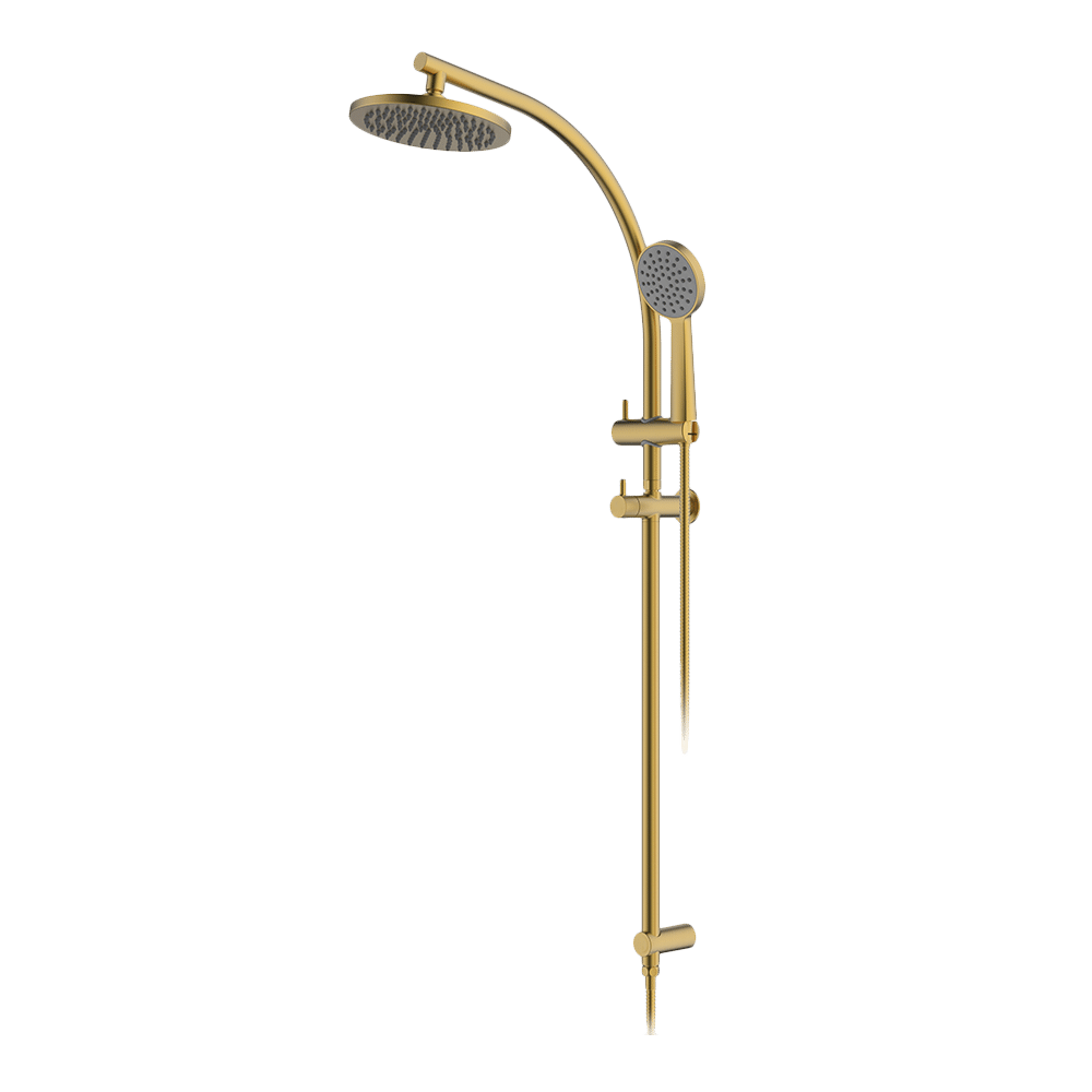 Twin Curve Rail and Hand Shower Ensemble in Brushed Brass