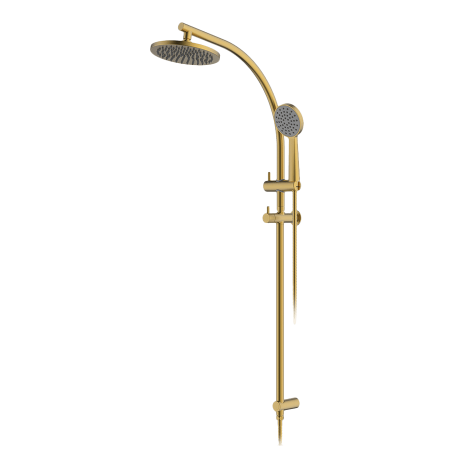 Twin Curve Rail and Hand Shower Ensemble in Brushed Brass