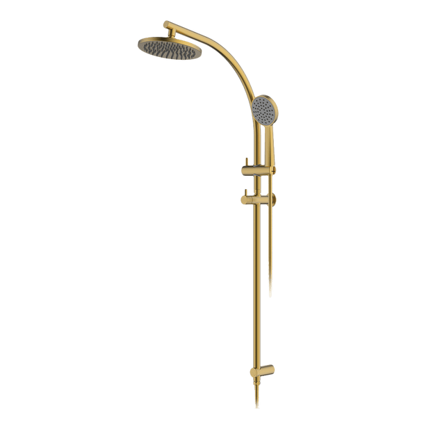 Twin Curve Rail and Hand Shower Ensemble in Brushed Brass