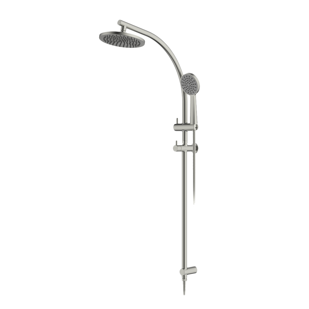 Twin Curve Rail and Hand Shower Ensemble in Brushed Nickel