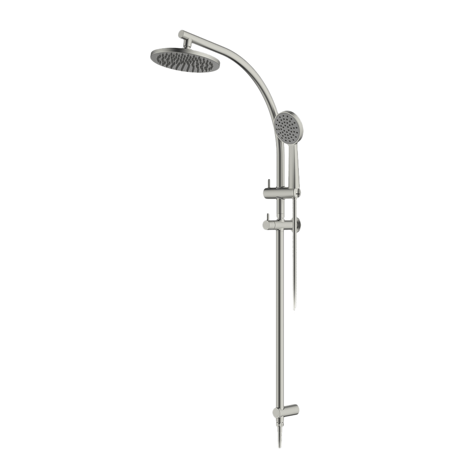 Twin Curve Rail and Hand Shower Ensemble in Brushed Nickel