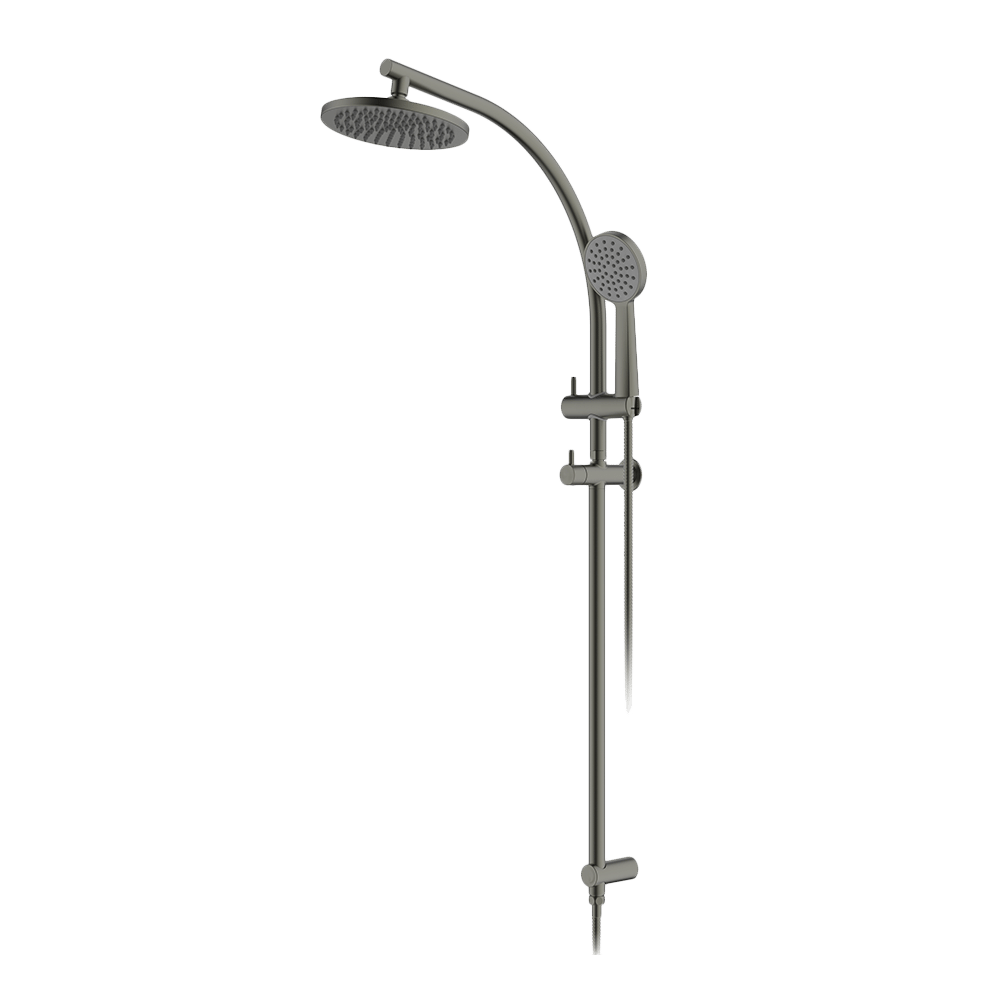 Twin Curve Rail and Hand Shower Ensemble in Gun Metal