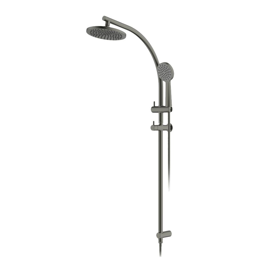 Twin Curve Rail and Hand Shower Ensemble in Gun Metal