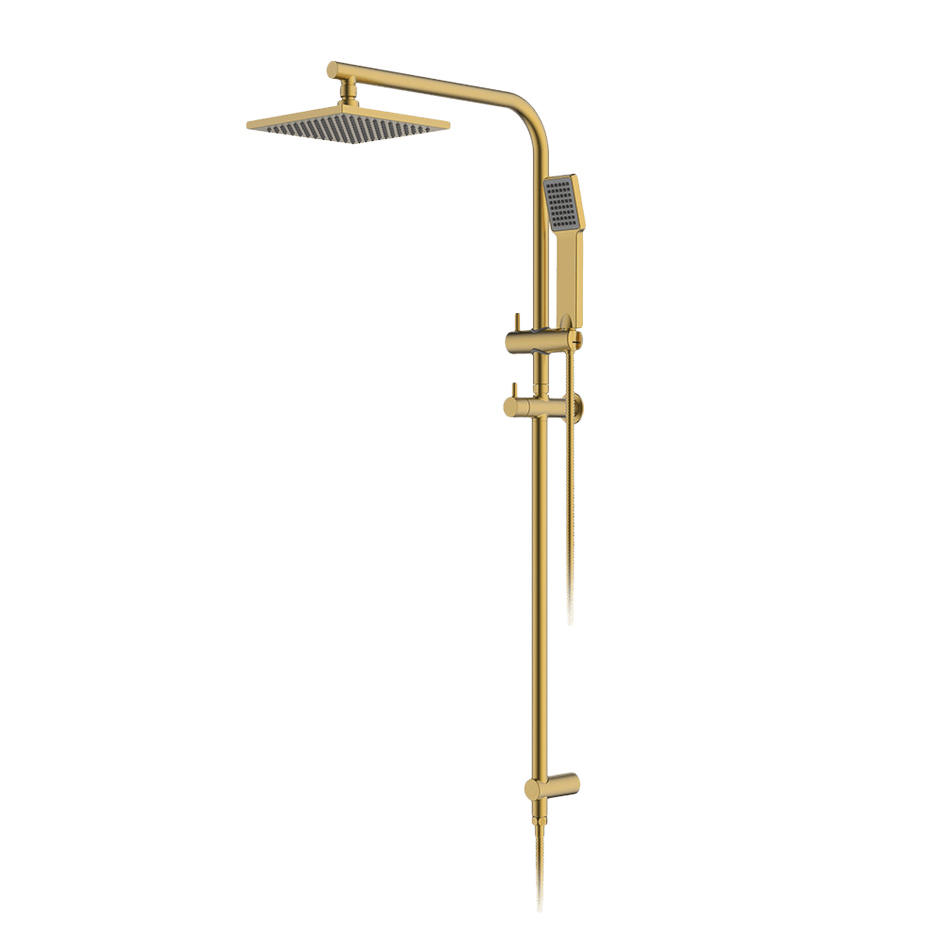 Twin Arch Rain and Hand Shower Ensemble in Brushed Brass