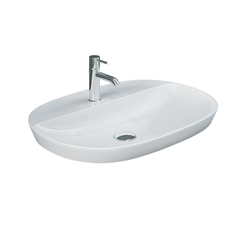 RAK Variant Large Oval Semi-Inset Basin with Tap Hole, Alpine Gloss White in Alpine Gloss White