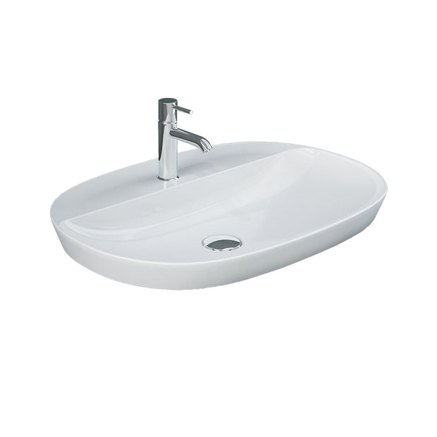 Fienza RAK Variant Large Oval Semi-Inset Basin with Tap Hole, Alpine Gloss White