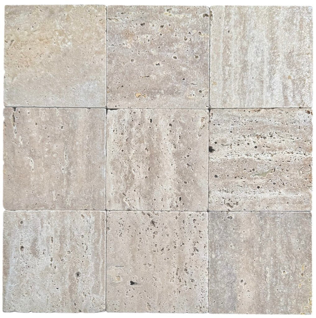 Square Rome Tumbled Travertine Mosaic 100x100mm