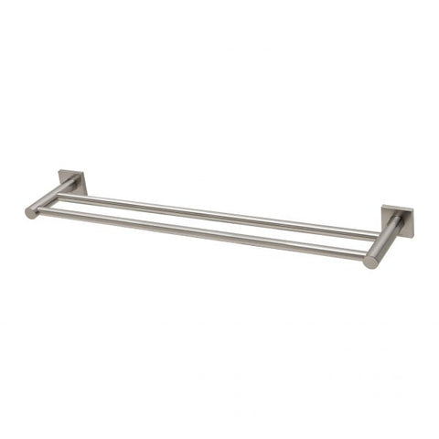 Phoenix Radii Double Towel Rail 600mm Square Plate, Brushed Nickel