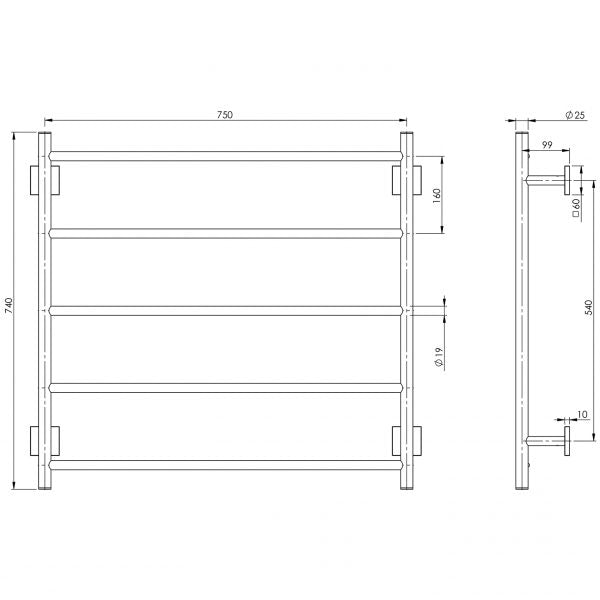 Radii Towel Ladder 750mm x 740mm Square Plate