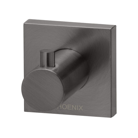 Phoenix Radii Robe Hook Square Plate, Brushed Carbon bathroom accessory