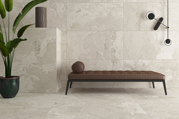 Relax Mild Stone Look Porcelain Tiles in a room setting