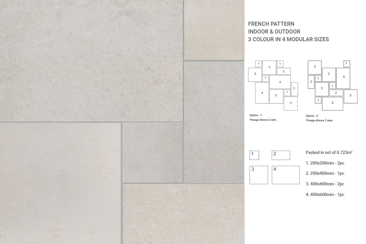 Terra French Pattern Salina Patterned Porcelain Tiles in a room setting