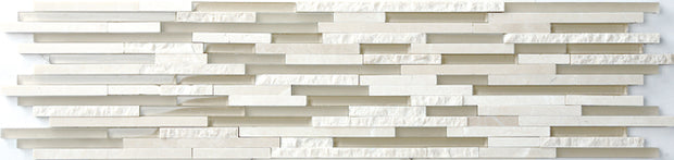 Cliff Botticino (h + p + split) + ES45 Rawsilk Stone and Glass Mosaic tile