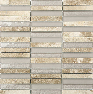 Glasstone SES21 Emperador Light Blend Glass and Stone Mosaic 15x100mm tile