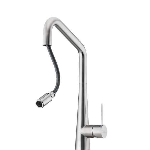 Essente Stainless Steel Square Goose Neck Pull Out Mixer in a styled room