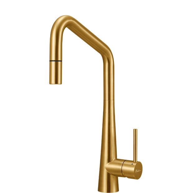 Essente 316 Stainless Steel Square Goose Neck Pull Out Mixer in Brushed Gold