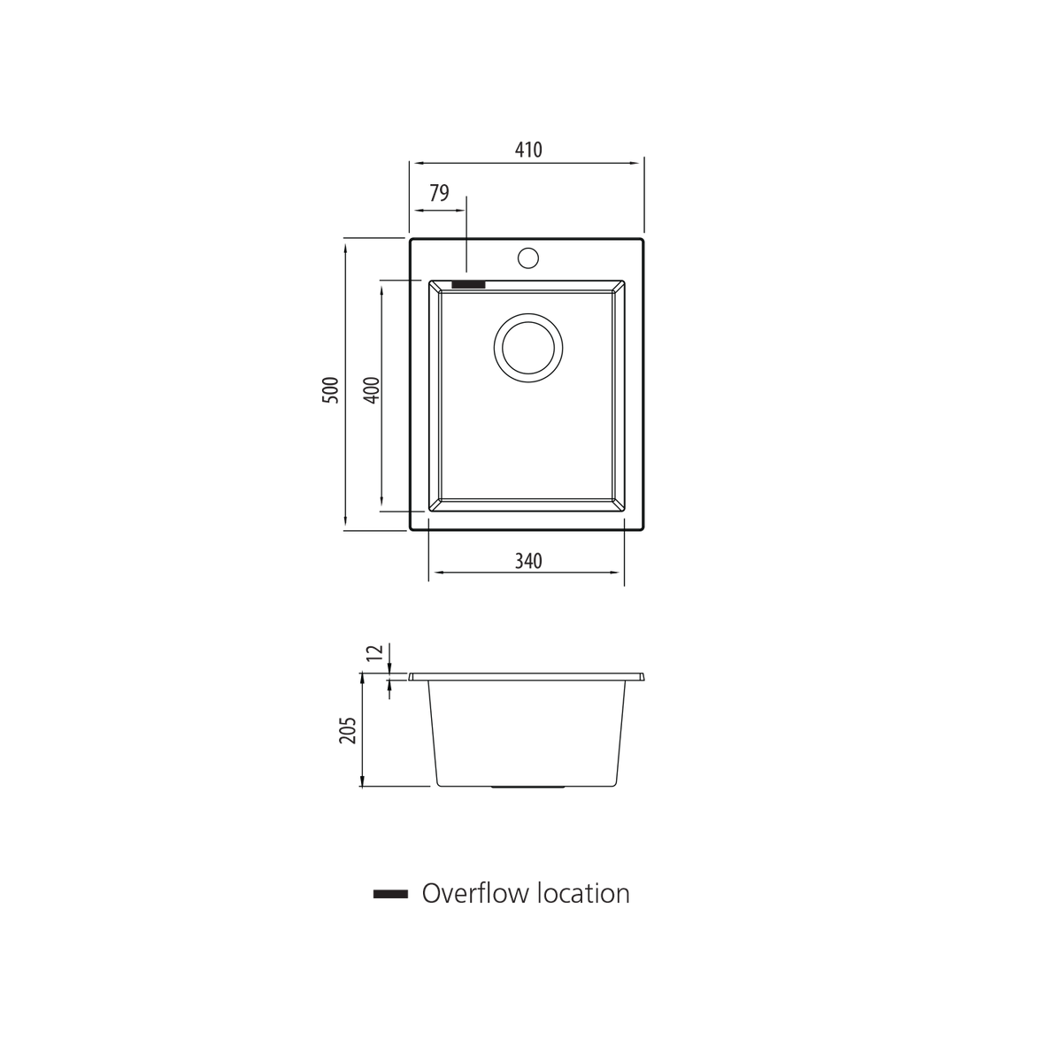 Santorini Standard Bowl Topmount Sink in Black view 2