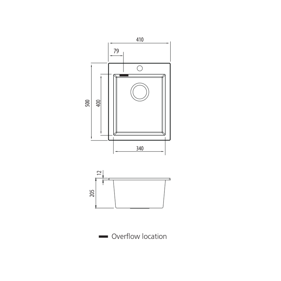 Santorini Standard Bowl Topmount Sink in Black view 2