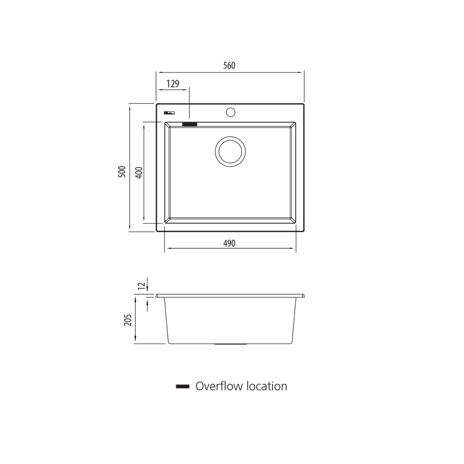 Santorini Large Bowl Topmount Sink in Black view 2