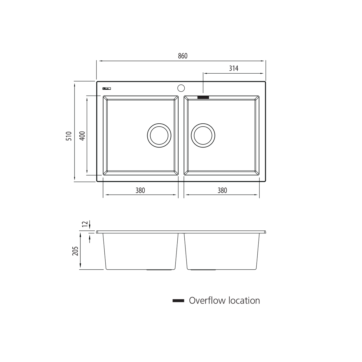 Santorini Double Bowl Topmount Sink in Black view 2