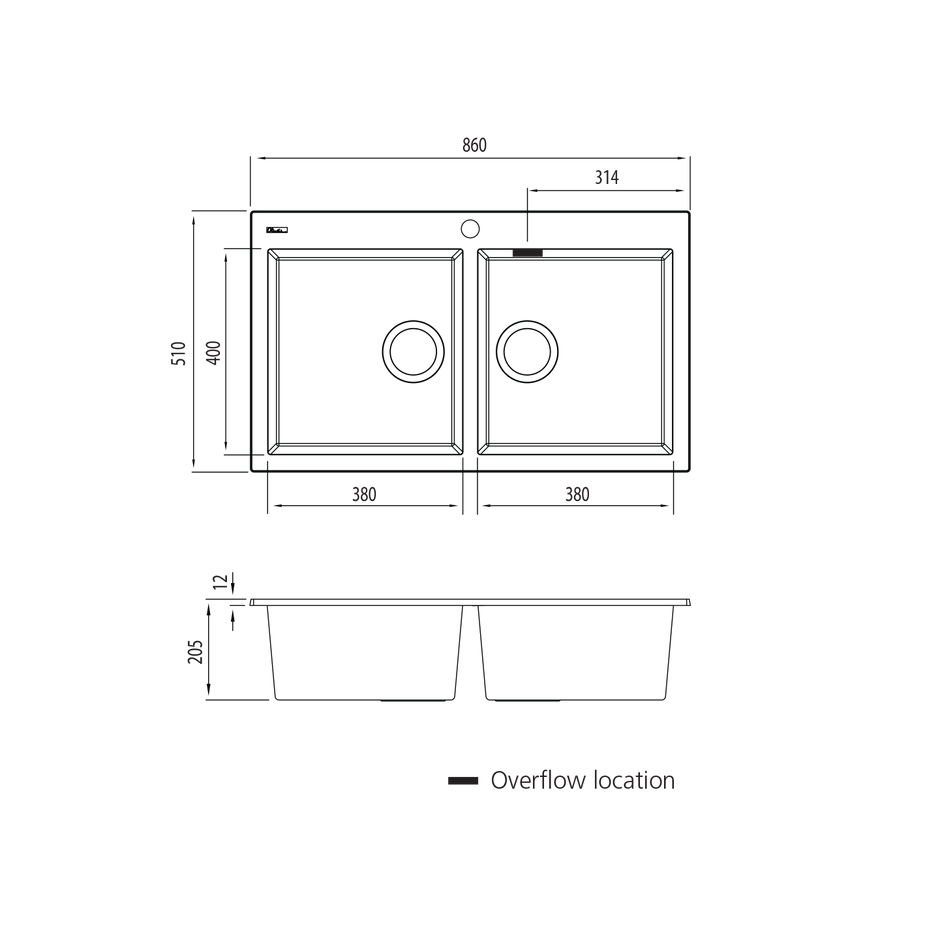 Santorini Double Bowl Topmount Sink in Black view 2