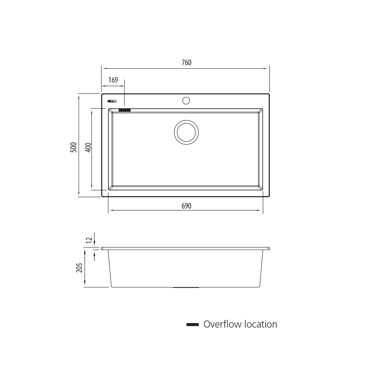 Santorini Black Mega Bowl Topmount Sink view 2