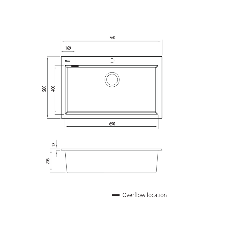 Santorini Black Mega Bowl Topmount Sink view 2