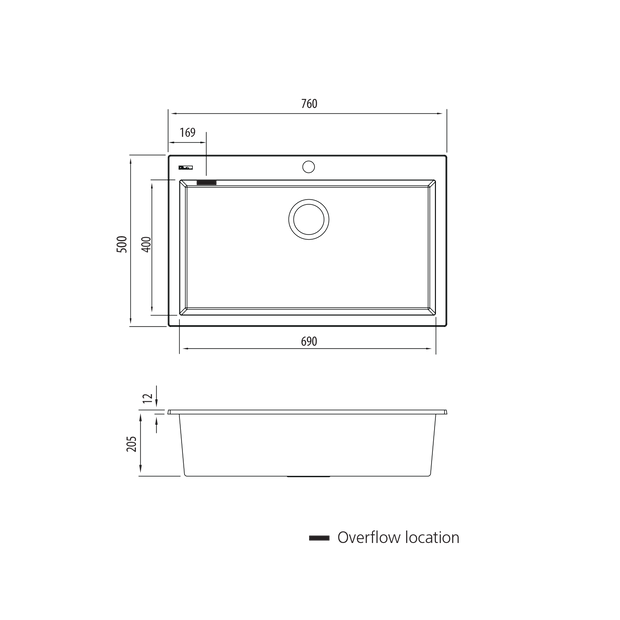 Santorini Black Mega Bowl Topmount Sink view 2
