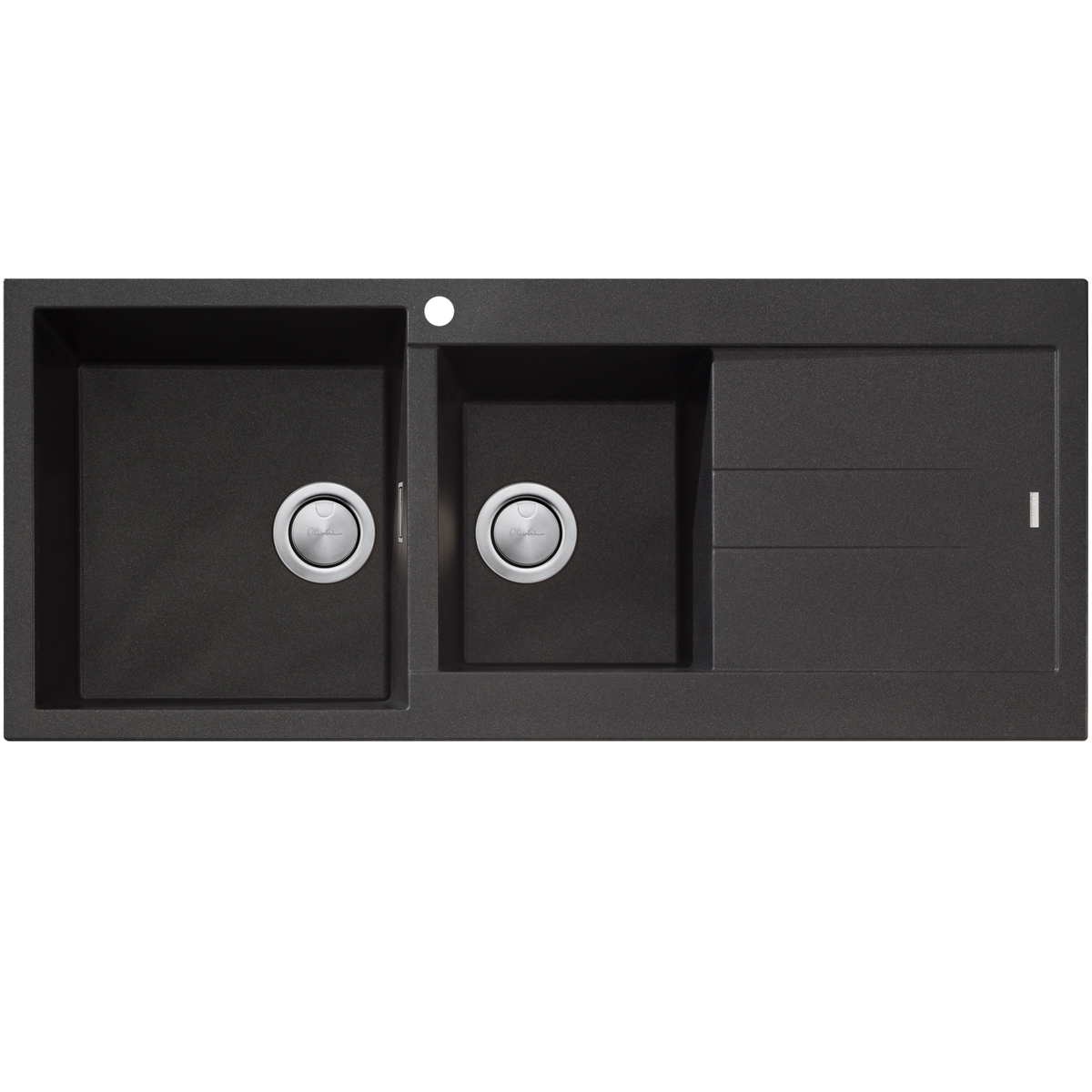 Santorini 1 and 3/4 Bowl Topmount Sink With Drainer Left Hand Bowl in Black